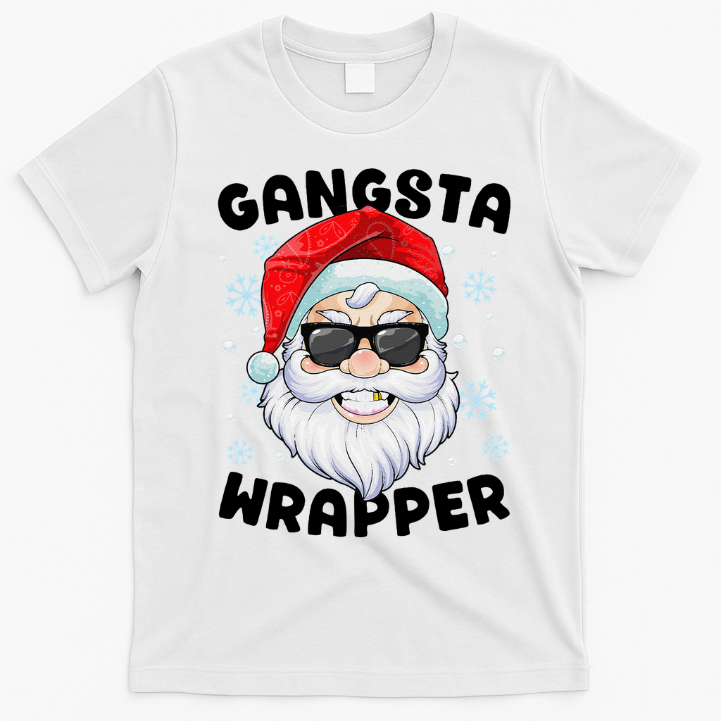 Gangsta Wrapper Santa Gangster Wrapper Funny Christmas T-Shirt - White