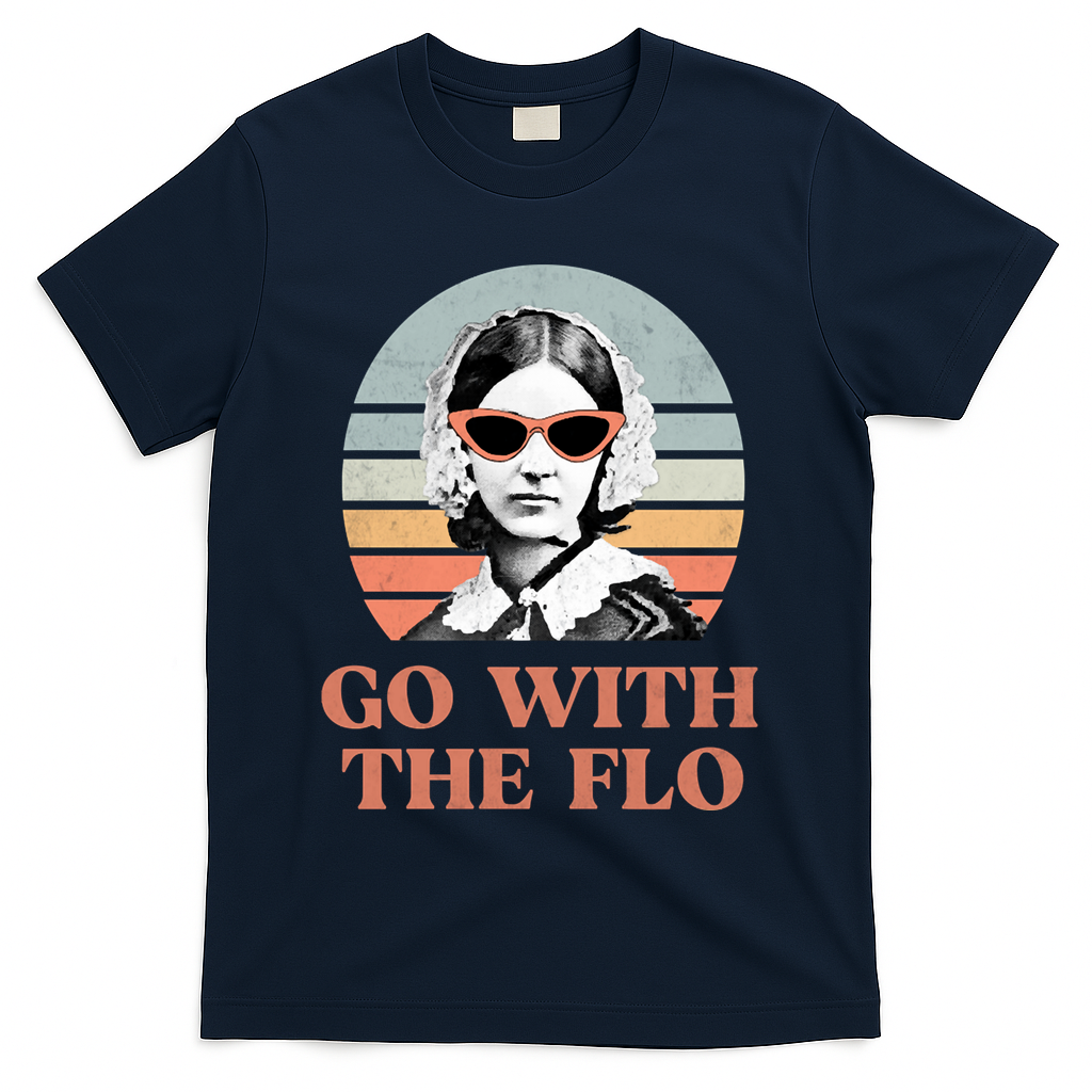 Go With The Flo Funny Nursing T-Shirt - Navy
