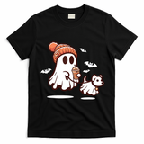 Ghost With Walking Dog Halloween T-Shirt - Black