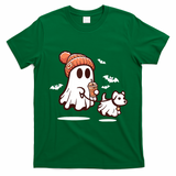 Ghost With Walking Dog Halloween T-Shirt - Irish Green