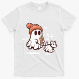 Ghost With Walking Dog Halloween T-Shirt - White