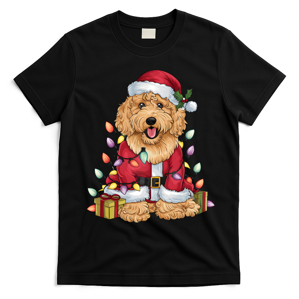 Goldendoodle Xmas Lighting Santa Goldendoodle Dog Christmas Gift T-Shirt - Black