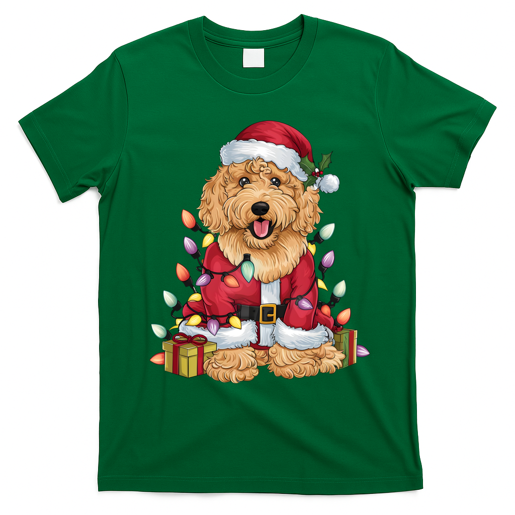 Goldendoodle Xmas Lighting Santa Goldendoodle Dog Christmas Gift T-Shirt - Irish Green