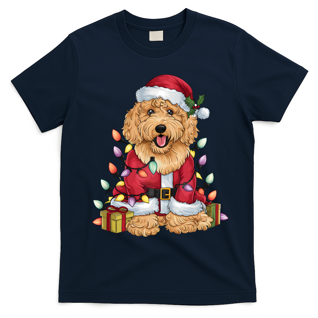 Goldendoodle Xmas Lighting Santa Goldendoodle Dog Christmas Gift T-Shirt - Navy Blue
