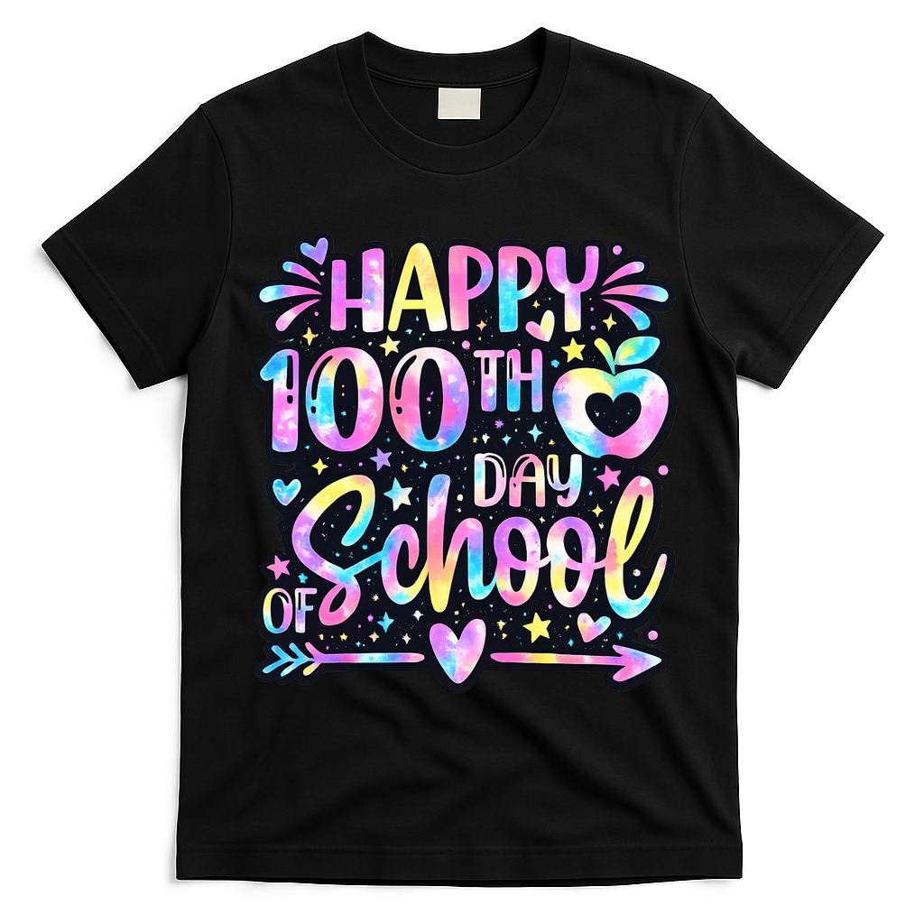 Happy 100th Day Of School Tie Dye Rainbow 100 Days T-Shirt