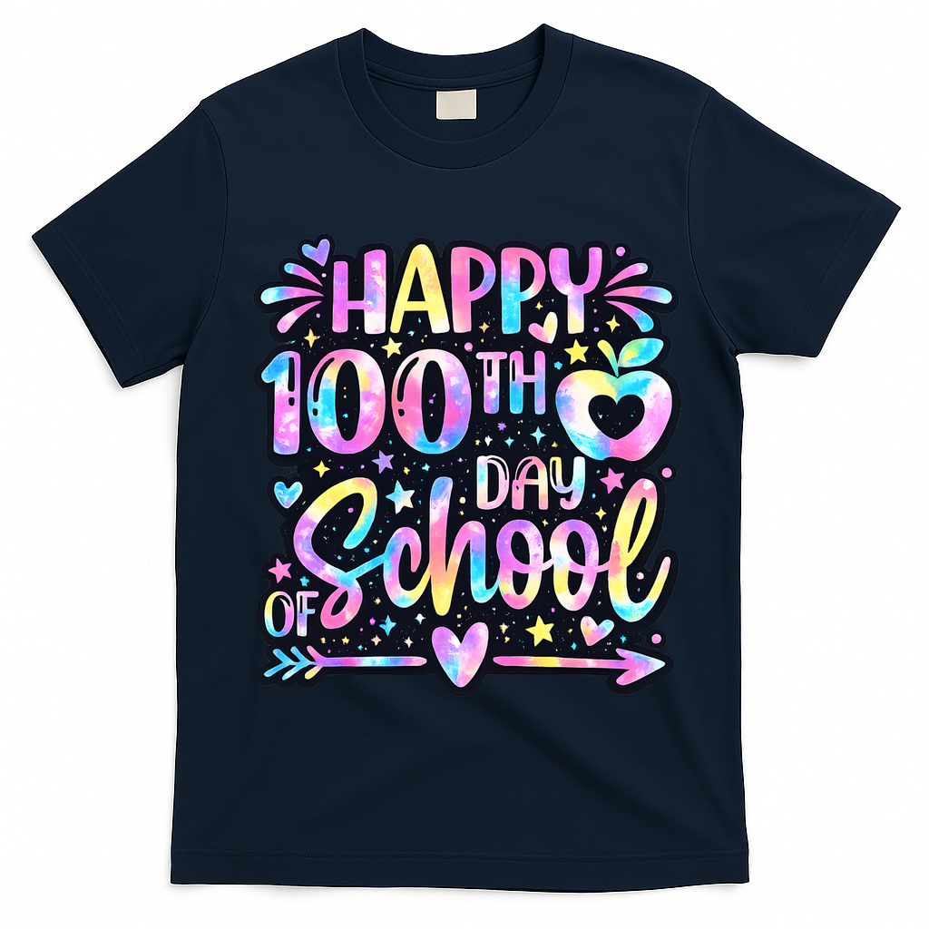 Happy 100th Day Of School Tie Dye Rainbow 100 Days T-Shirt