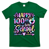 Happy 100th Day Of School Tie Dye Rainbow 100 Days T-Shirt - Green