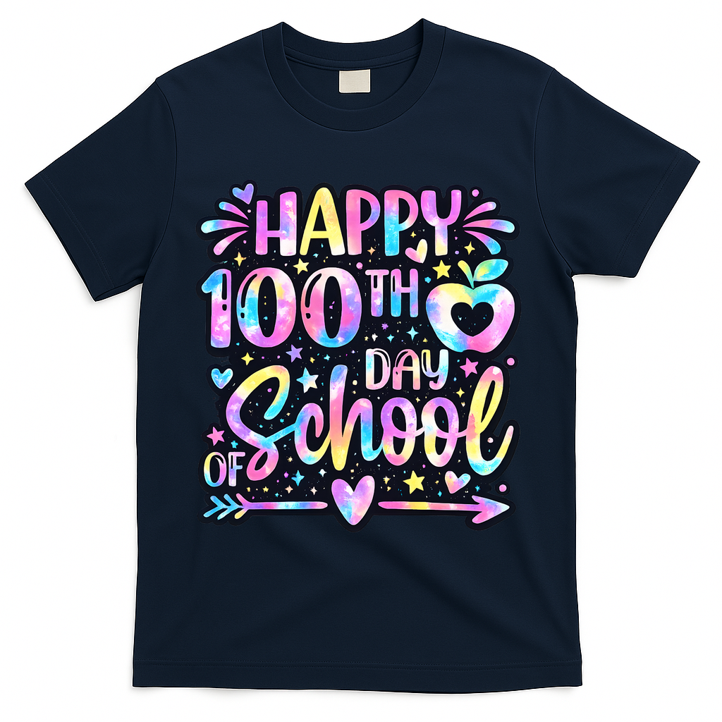 Happy 100th Day Of School Tie Dye Rainbow 100 Days T-Shirt - Navy