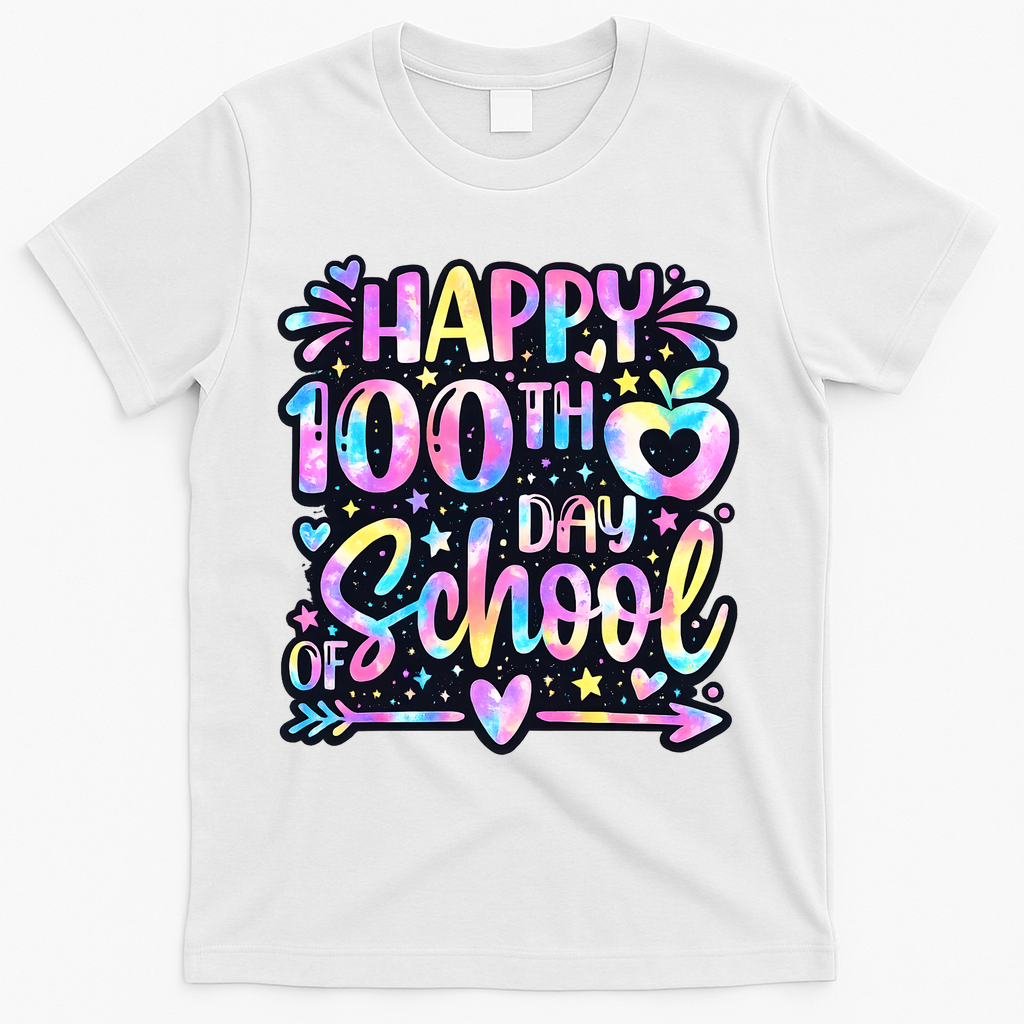Happy 100th Day Of School Tie Dye Rainbow 100 Days T-Shirt - White