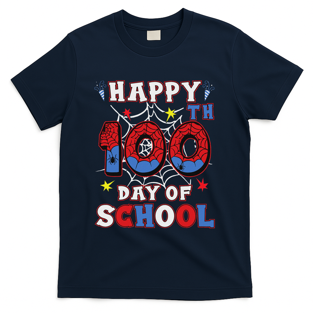 Happy 100th Day Of School Spider 100 Days T-Shirt - Navy