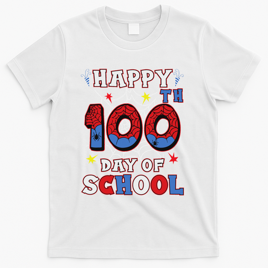 Happy 100th Day Of School Spider 100 Days T-Shirt - White