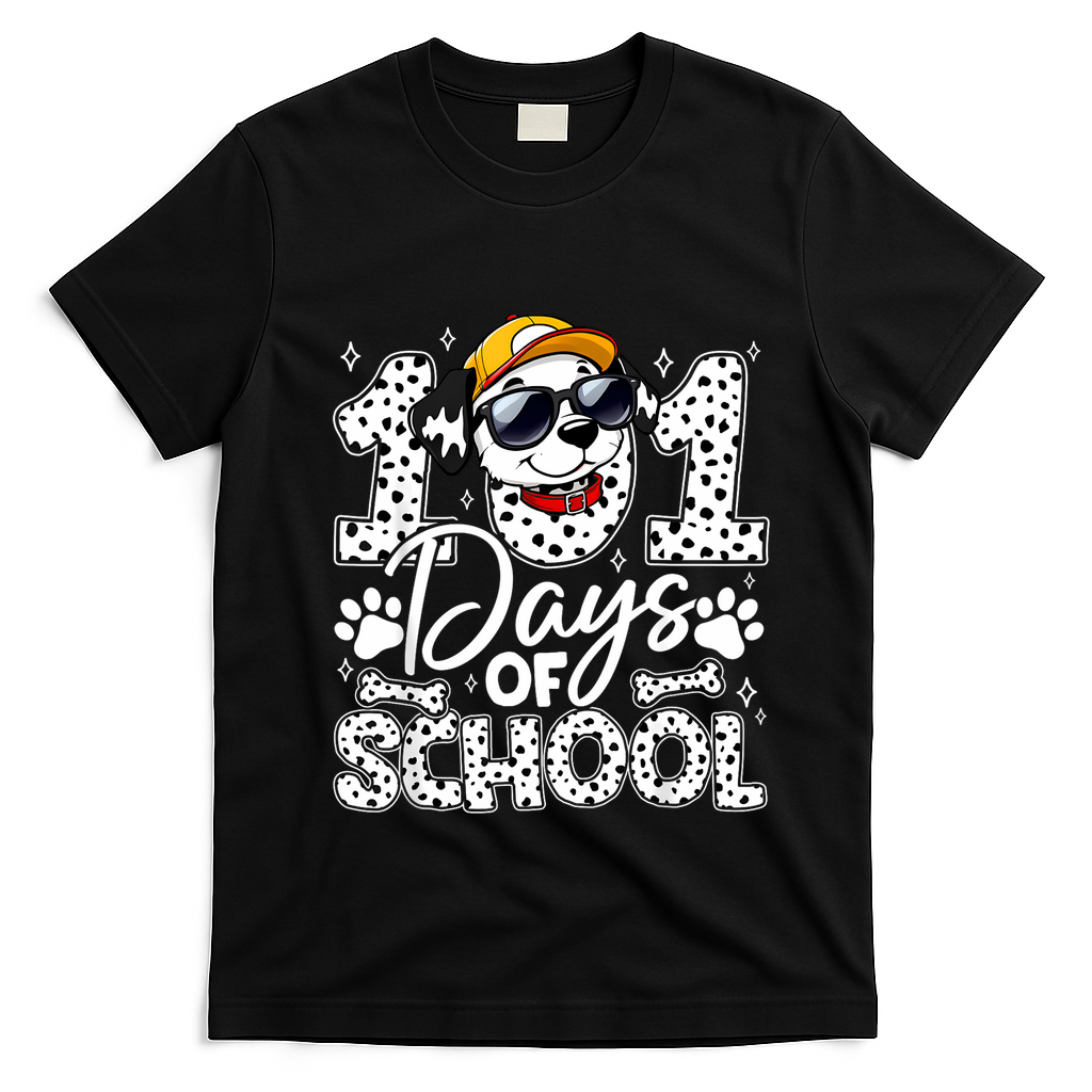 Happy 101 Days Of School Funny Cute Dog Student Teacher T-Shirt - Black
