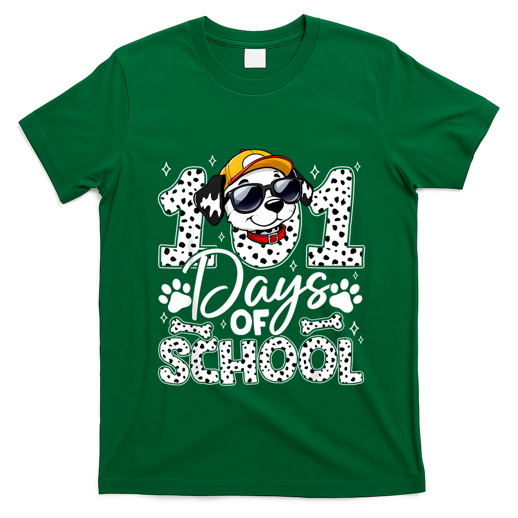 Happy 101 Days Of School Funny Cute Dog Student Teacher T-Shirt - Irish Green