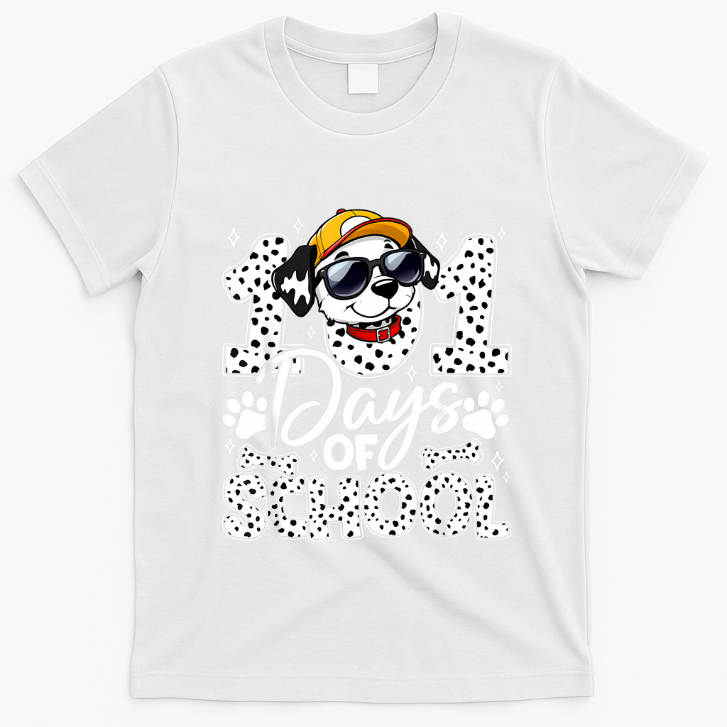 Happy 101 Days Of School Funny Cute Dog Student Teacher T-Shirt - White
