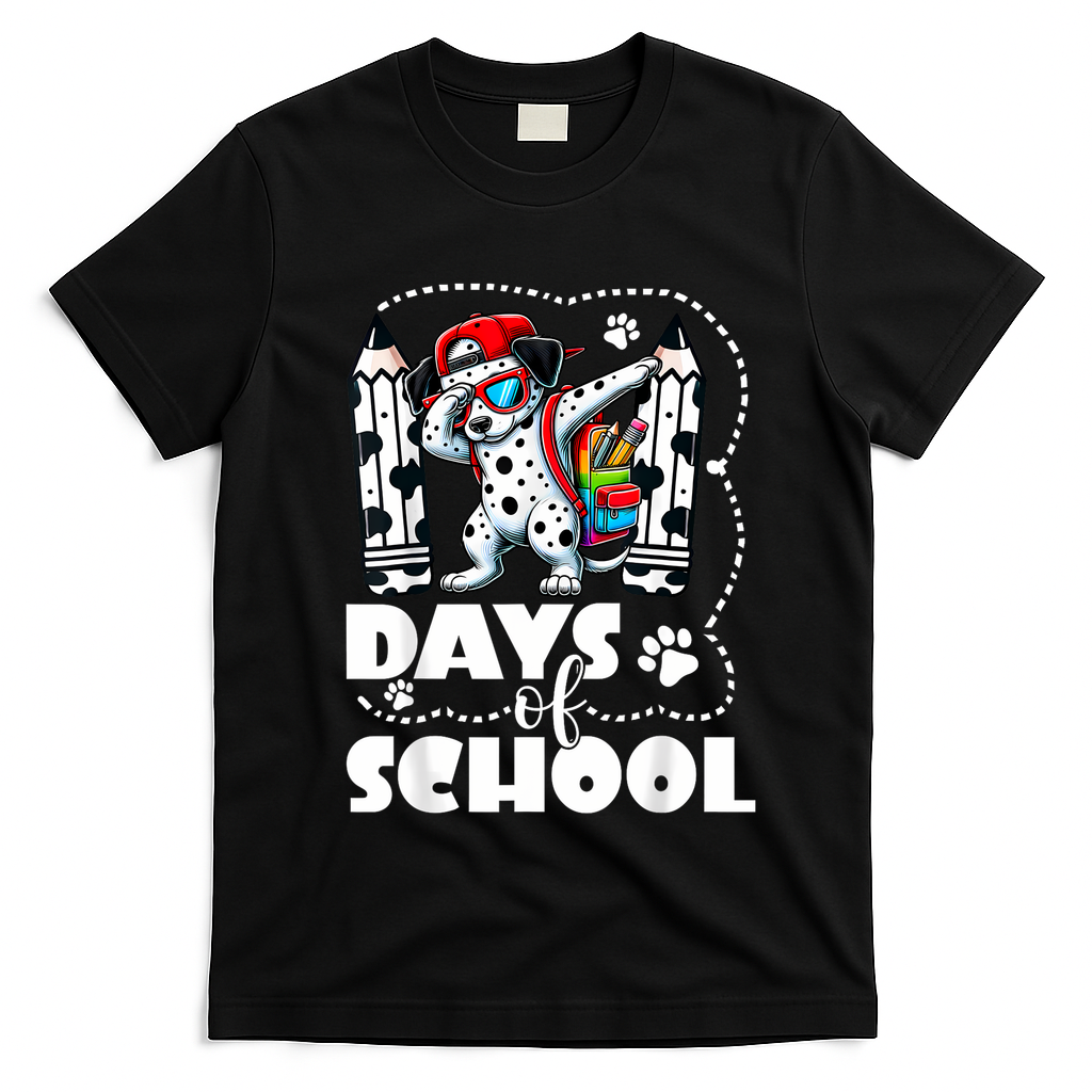 Happy 101 Days Of School Funny Dabbing Dog Pencil T-Shirt - Black