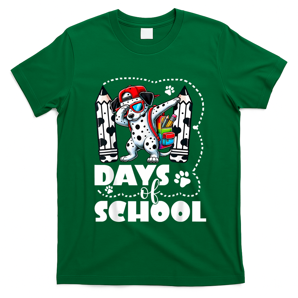 Happy 101 Days Of School Funny Dabbing Dog Pencil T-Shirt - Irish Green