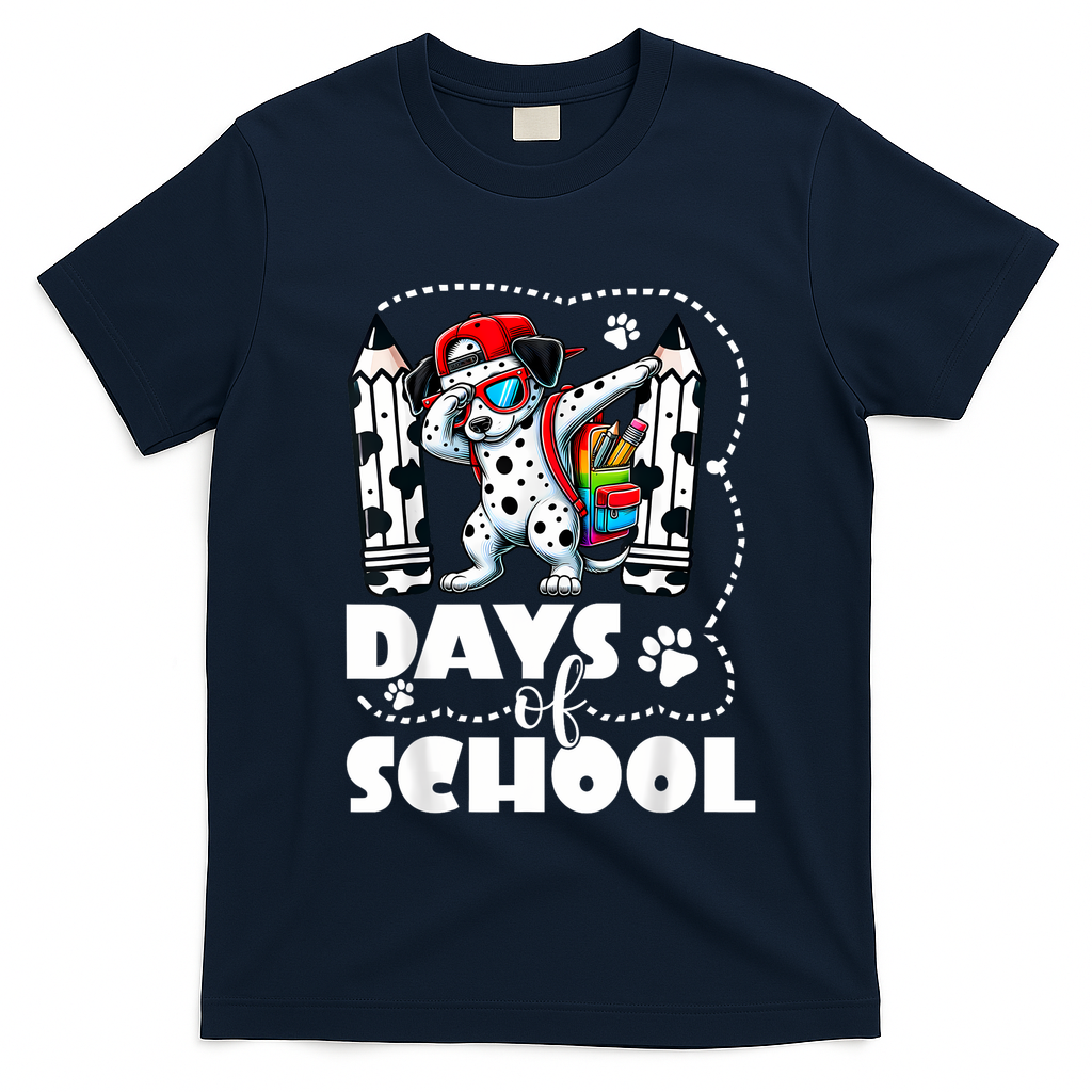 Happy 101 Days Of School Funny Dabbing Dog Pencil T-Shirt - Navy Blue