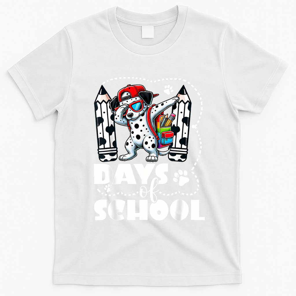 Happy 101 Days Of School Funny Dabbing Dog Pencil T-Shirt - White