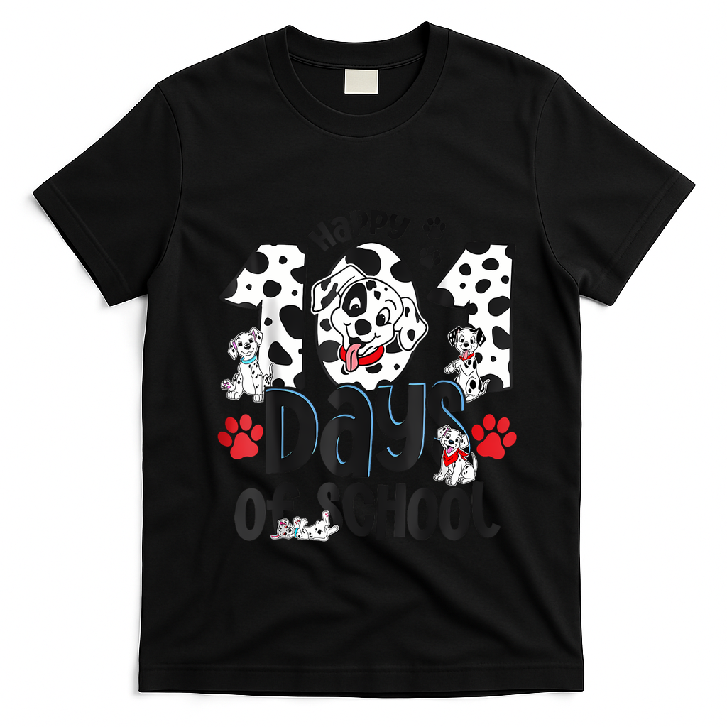 Happy 101 Days Of School Dog T-Shirt - Black