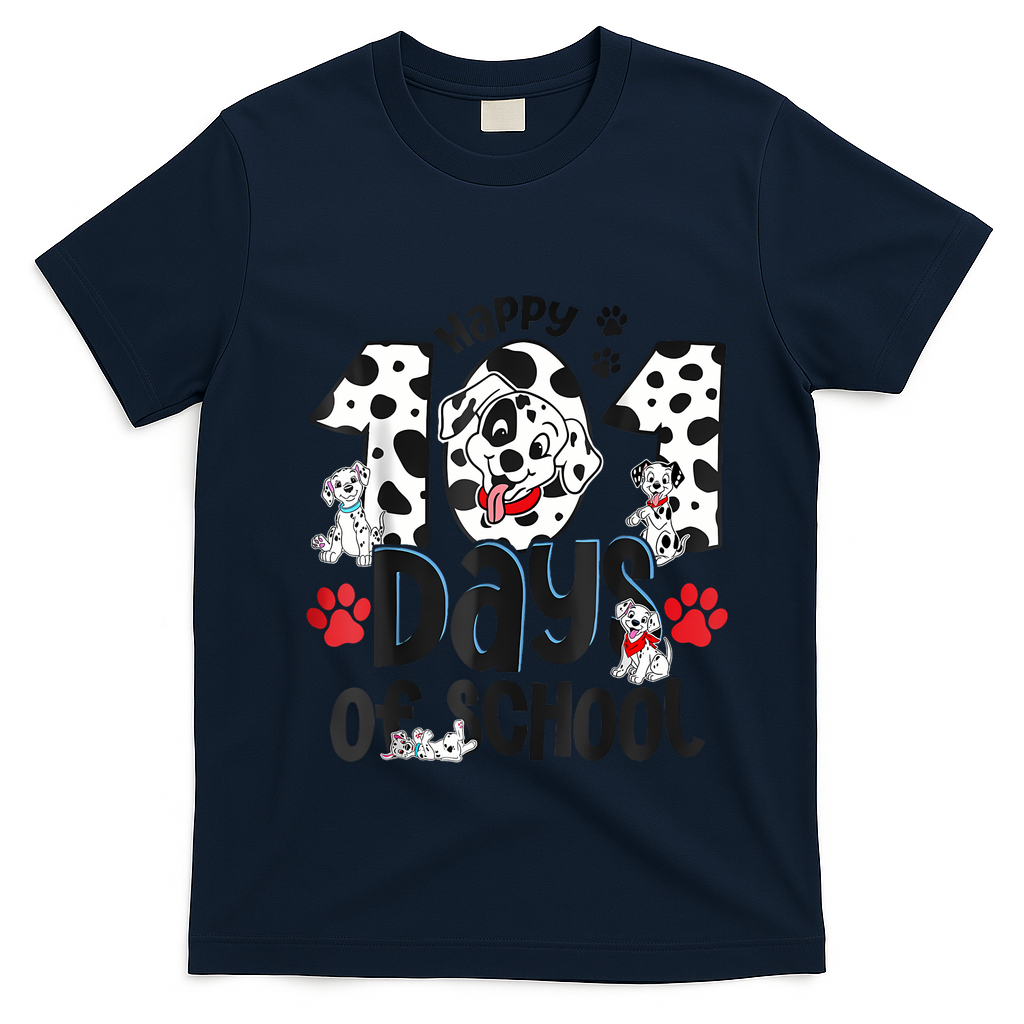 Happy 101 Days Of School Dog T-Shirt - Navy Blue