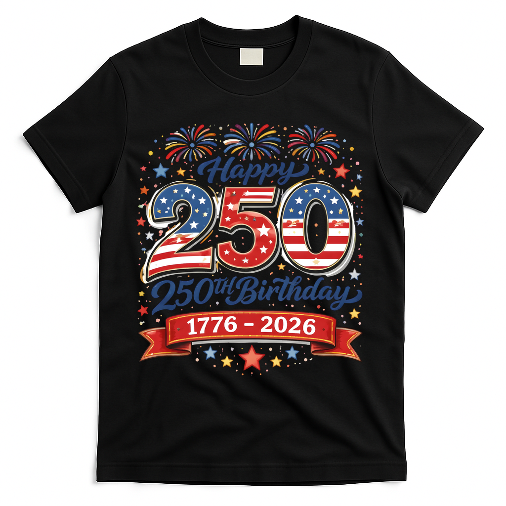 Happy 250th Birthday 1776 USA T-Shirt - Black