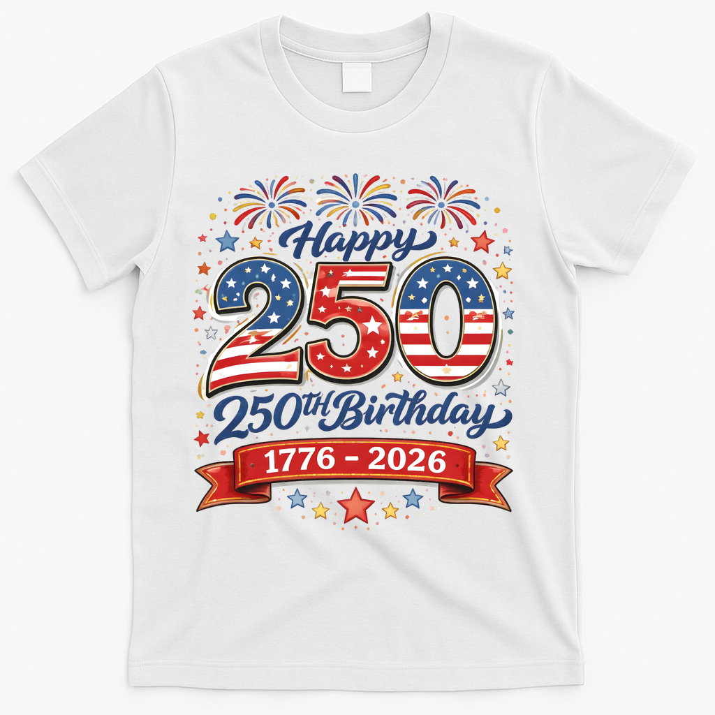 Happy 250th Birthday 1776 USA T-Shirt - White