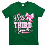 Hello 3rd Grade Girls Teacher Coquette Bow Back To School T-Shirt - Irish Green