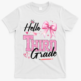 Hello 3rd Third Grade First Day Of School Coquette Teacher T-Shirt - White