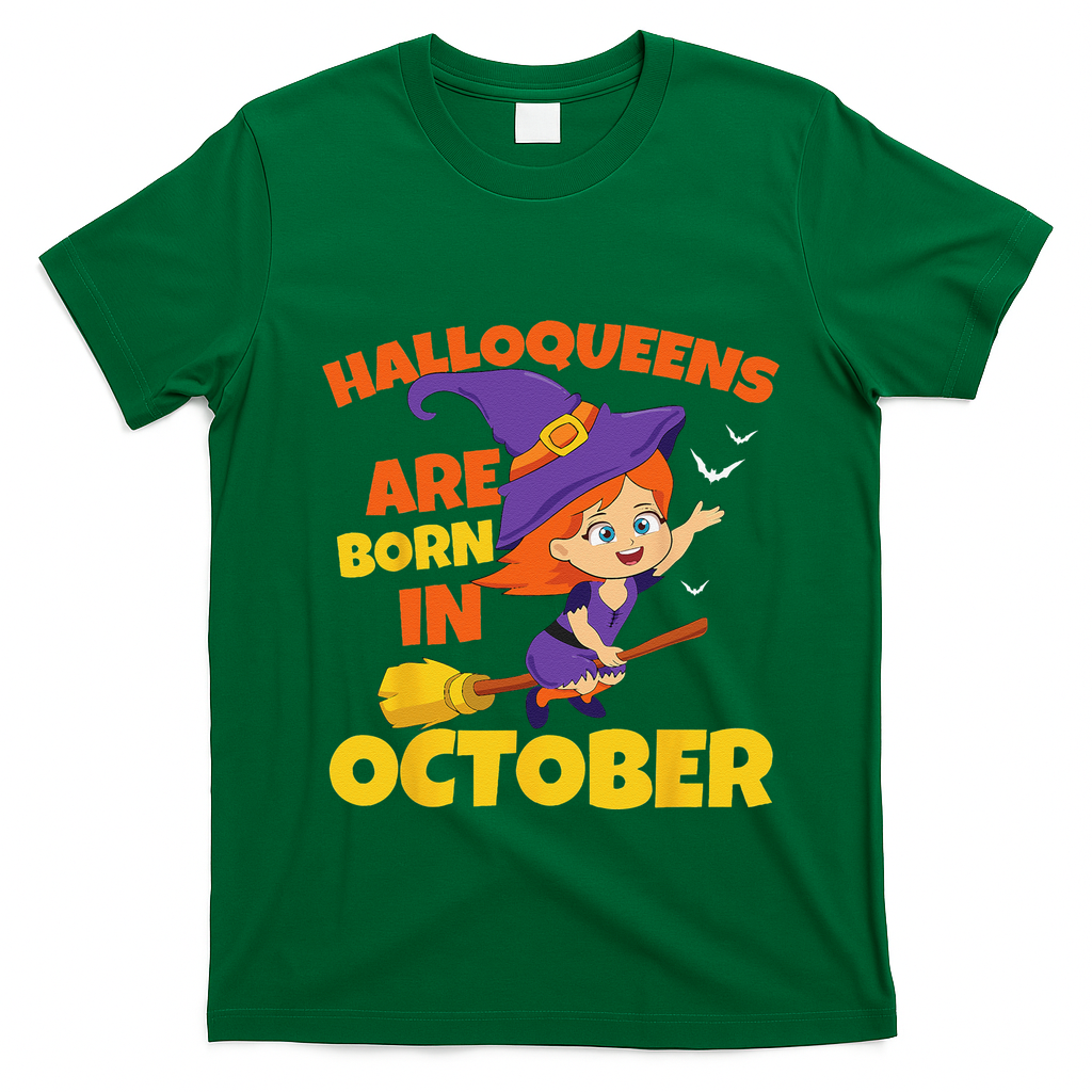 Halloqueens Are Born In October Birthday Halloween T-Shirt - Irish Green