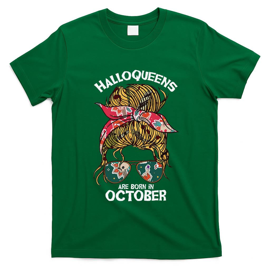 Halloqueens Are Born In October Birthday Women Halloween T-Shirt - Irish Green
