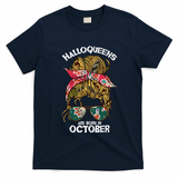 Halloqueens Are Born In October Birthday Women Halloween T-Shirt - Navy Blue