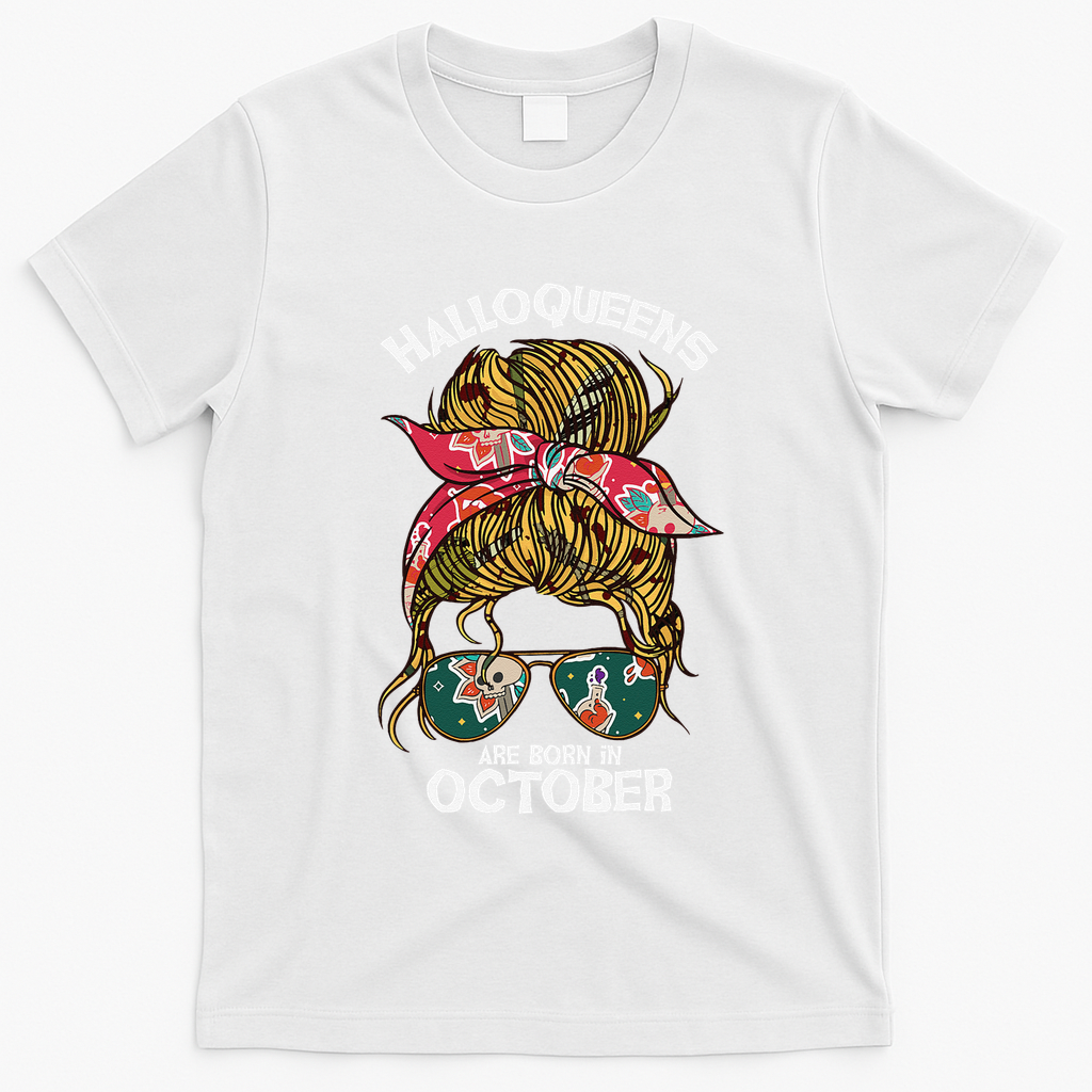 Halloqueens Are Born In October Birthday Women Halloween T-Shirt - White