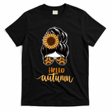 Hello Autumn Cute Bun Fall Floral T-Shirt - Black