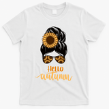 Hello Autumn Cute Bun Fall Floral T-Shirt - White