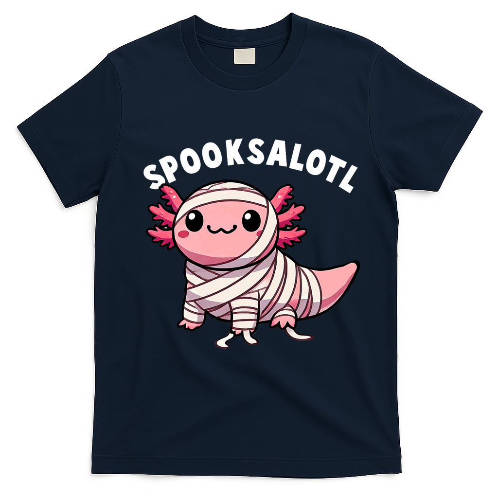 Halloween Axolotl Spooksalotl Funny Axolotl T-Shirt - Navy Blue