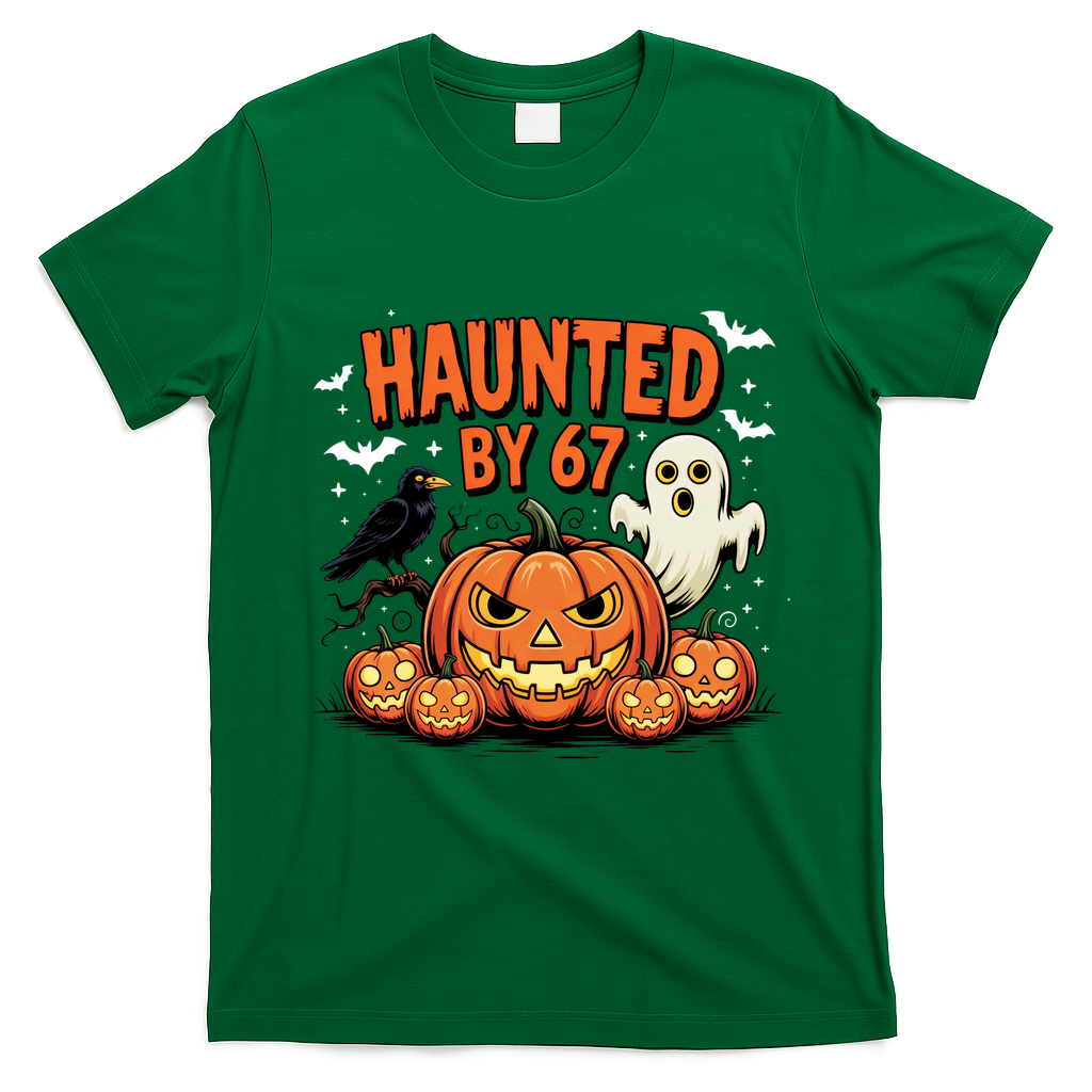 Haunted By 67 Funny Ghost Pumpkin Halloween Costume T-Shirt - Irish Green