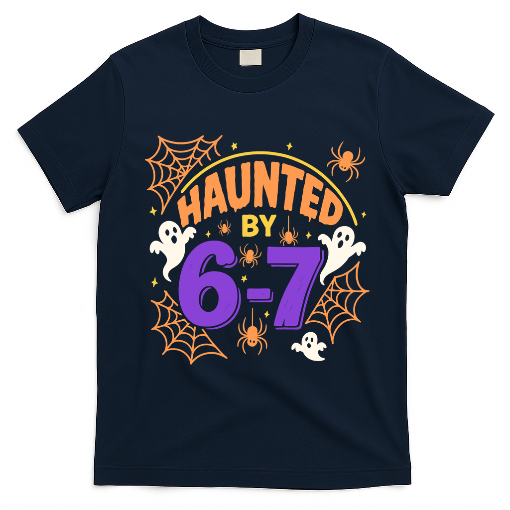 Haunted By 6-7 Halloween 67 Meme Funny T-Shirt - Navy Blue