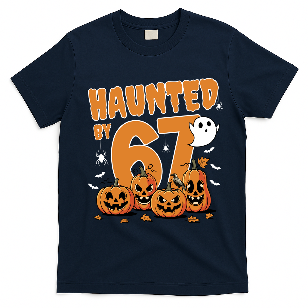 Haunted By 67 Funny Halloween 6-7 T-Shirt - Navy Blue