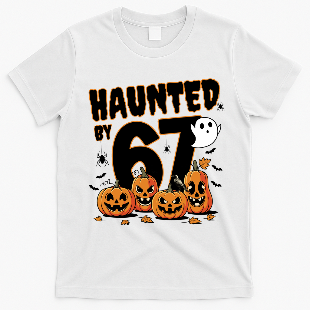 Haunted By 67 Funny Halloween 6-7 T-Shirt - White