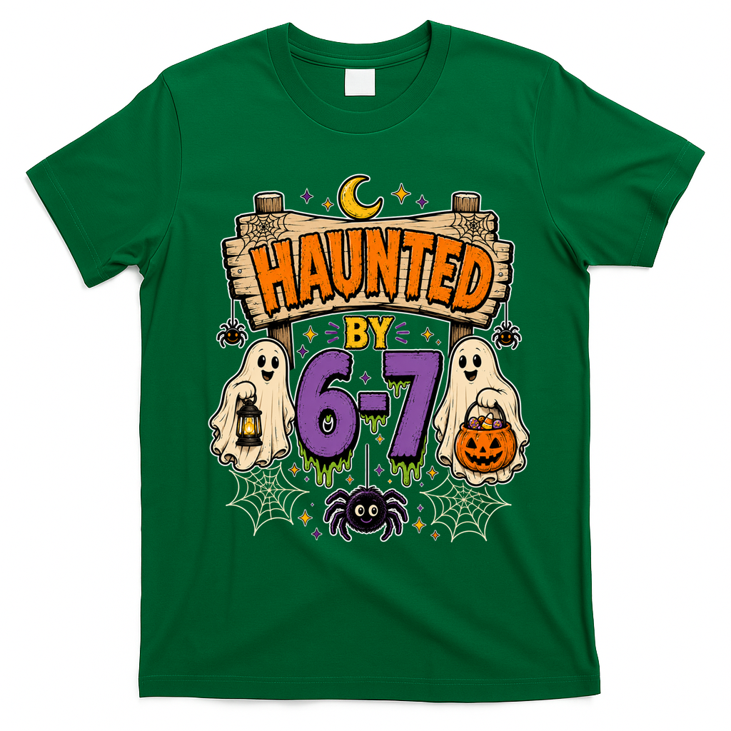 Haunted By 6 7 Math 67 Meme Spooky Halloween T-Shirt - Irish Green