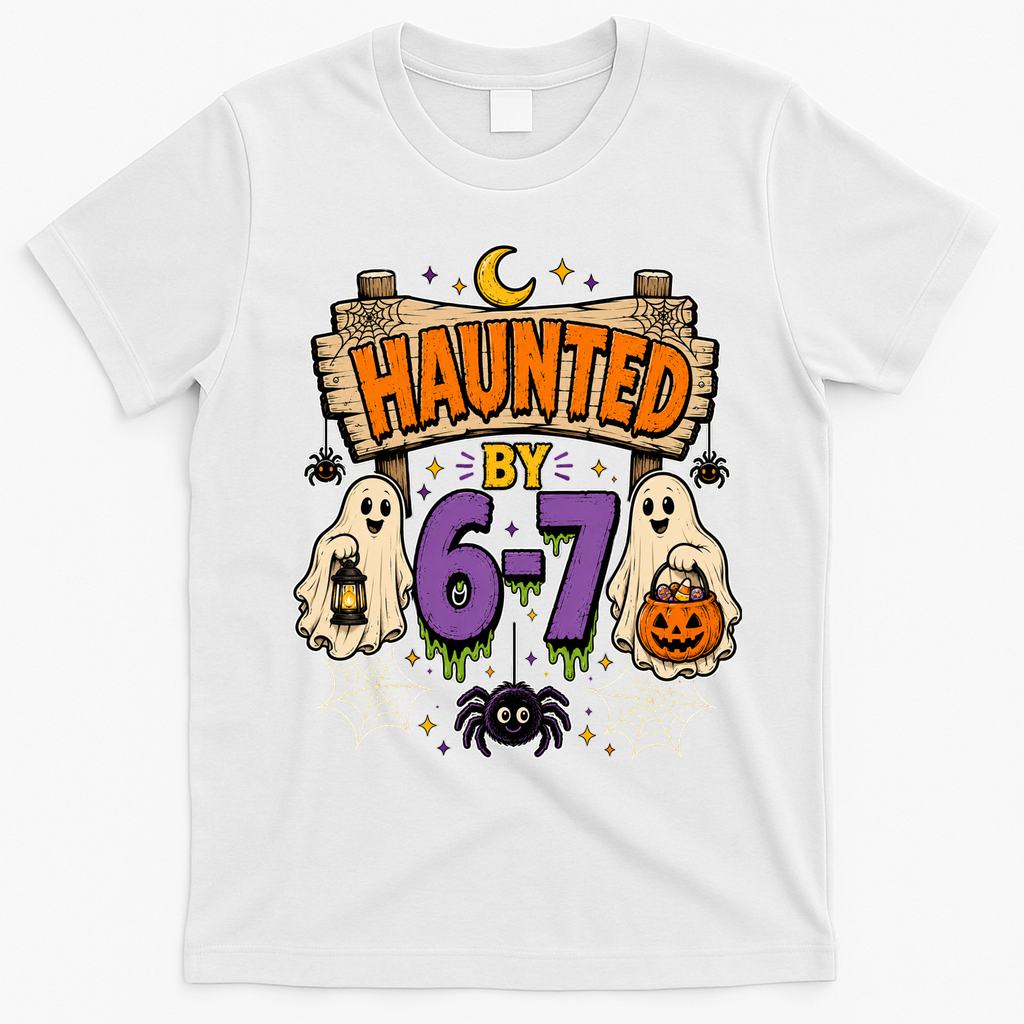 Haunted By 6 7 Math 67 Meme Spooky Halloween T-Shirt - White