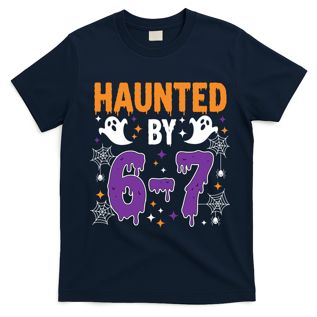 Haunted By 67 Halloween Gift Meme T-Shirt - Navy Blue