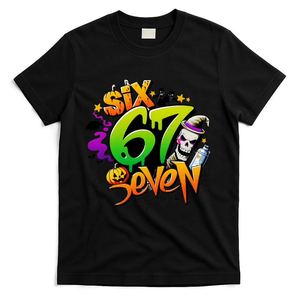 Haunted By 67 Halloween Meme Graffiti 6-7 T-Shirt - Black