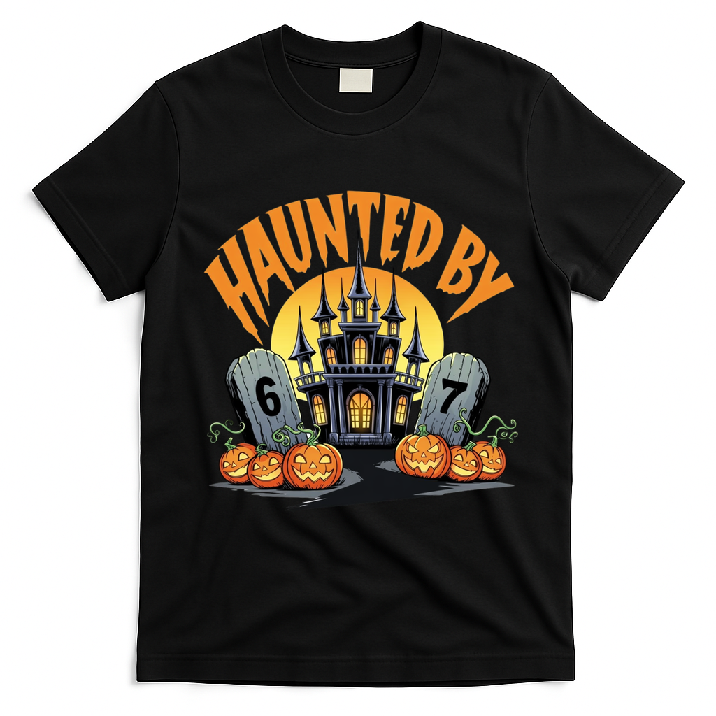 Haunted By 67 Funny Haunted By 6-7 Halloween T-Shirt - Black