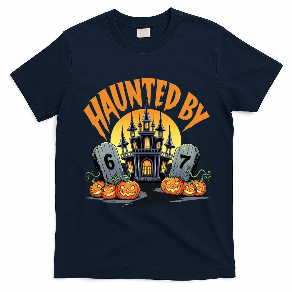 Haunted By 67 Funny Haunted By 6-7 Halloween T-Shirt - Navy Blue