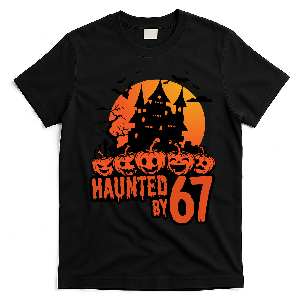 Haunted By 67 Halloween 6-7 Spooky Meme Funny T-Shirt - Black