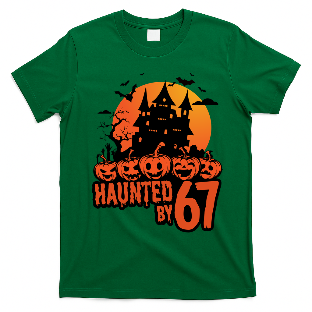 Haunted By 67 Halloween 6-7 Spooky Meme Funny T-Shirt - Irish Green