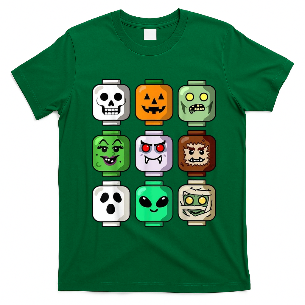 Halloween Building Brick Head Pumpkin Ghost Zombie T-Shirt - Irish Green