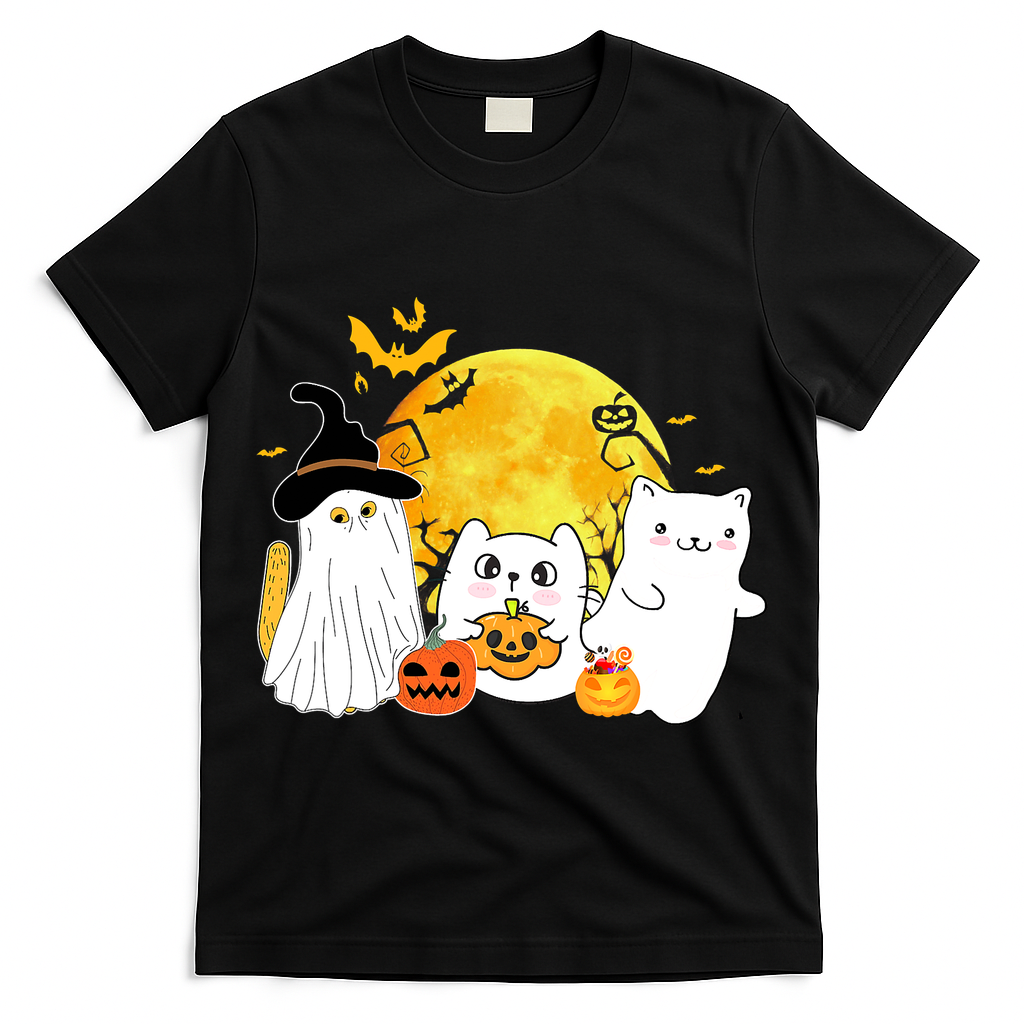 Halloween Black Cats In Ghost Costume Cute T-Shirt
