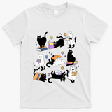 Halloween Bookish Cute Ghost Black Cat Reading Books Spooky Gift T-Shirt - White